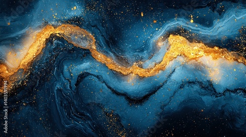Abstract Gold and Blue Marble Texture: A Cosmic Dance of Color and Light