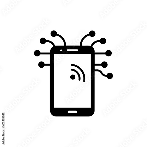 Smartphone with signal icon and network lines illustrating connectivity