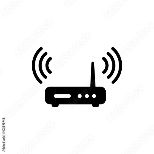 Simple router icon with signals emanating outward for wireless connectivity