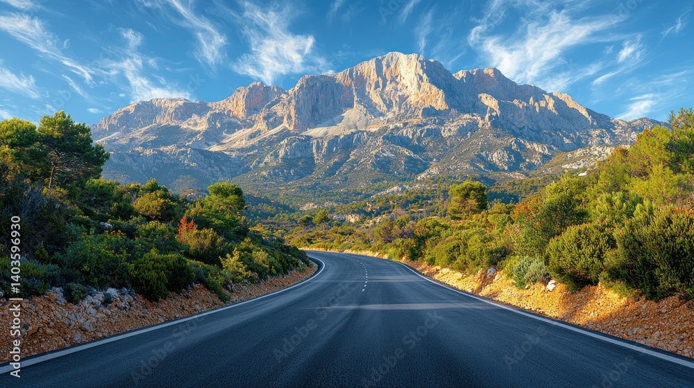 Fototapeta premium Scenic Mountain Road Trip: A Journey Through Majestic Peaks and Lush Landscapes