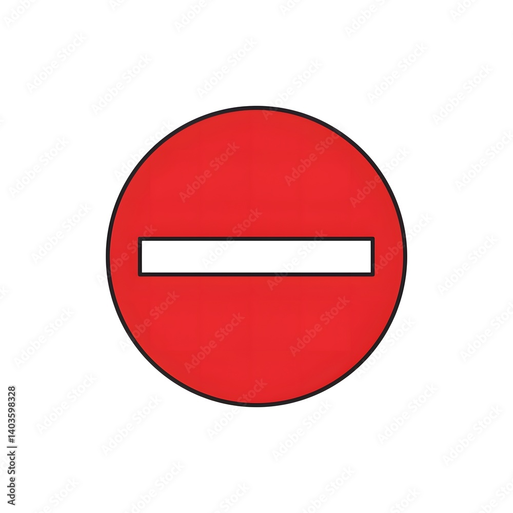 Bold Red Circle with Horizontal White Bar Traffic Sign on White