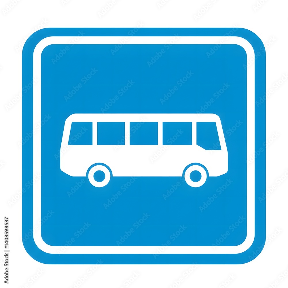 Bright Blue Square Bus Stop Sign with White Bus Icon Bright Blue Square Bus Stop Sign with White Bus Icon