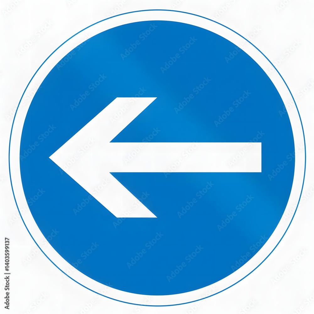 Circular Blue Traffic Sign with Leftward Arrow Circular Blue Traffic Sign with Leftward Arrow