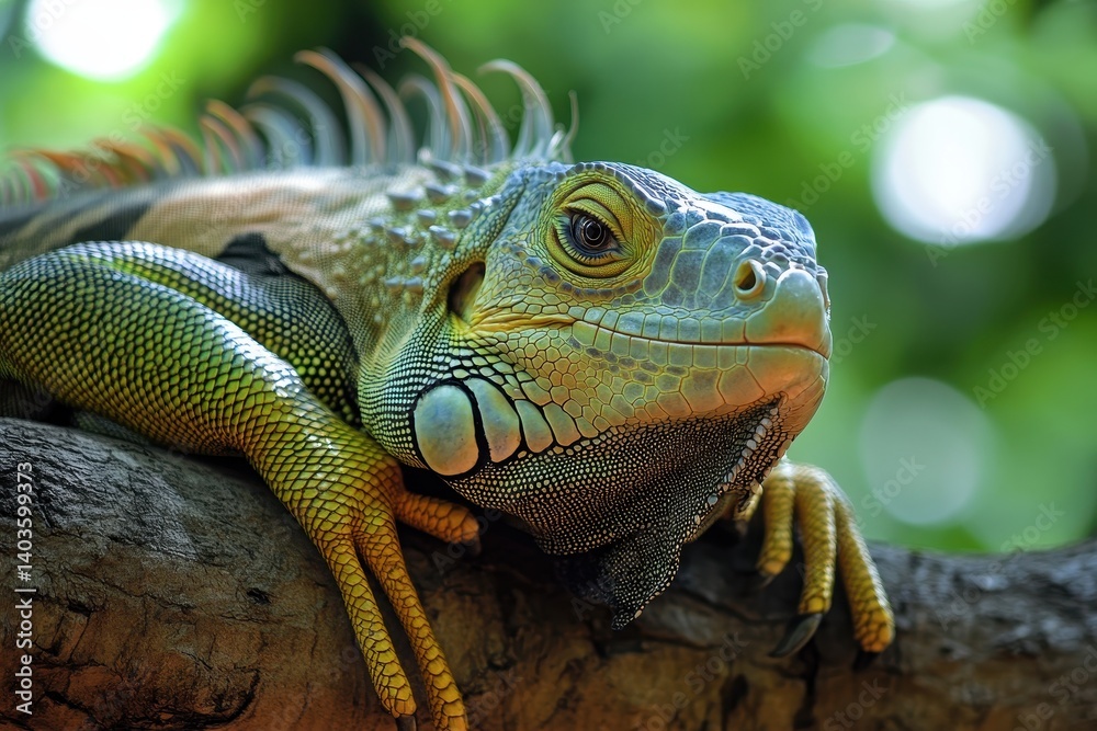 Obraz premium Iguana resting on branch
