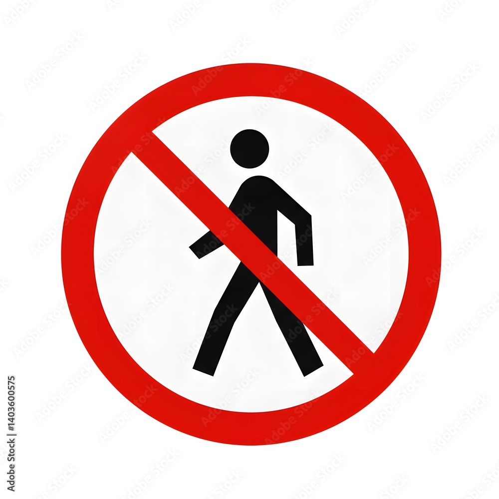 Prohibited Pedestrian Crossing Sign with Red Ban