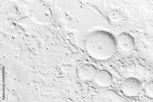White textured surface with circular patterns resembling lunar craters and abstract design elements in a minimalist style, perfect for backgrounds and artistic projects, lunar surface concept