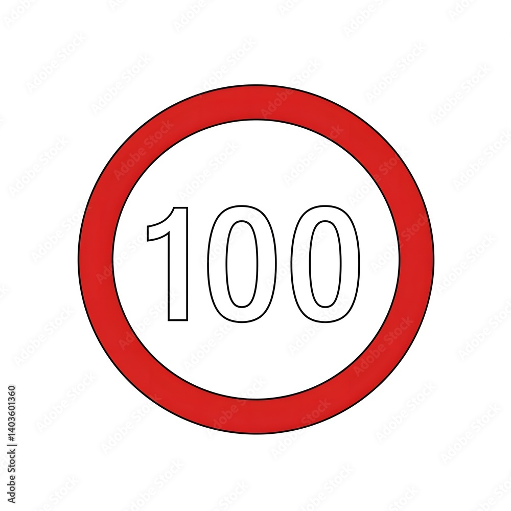 Red Ringed Speed Limit Sign Displaying Number One Hundred Red Ringed Speed Limit Sign Displaying Number One Hundred