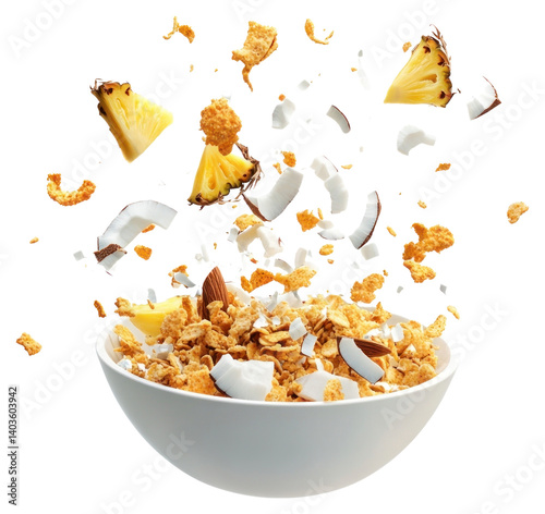 PNG Tropical Cereal bowl pineapple floating.