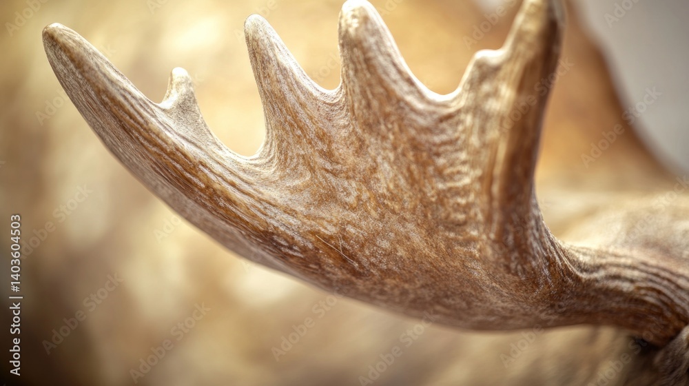 Naklejka premium Close-up moose antler, natural light, museum exhibit