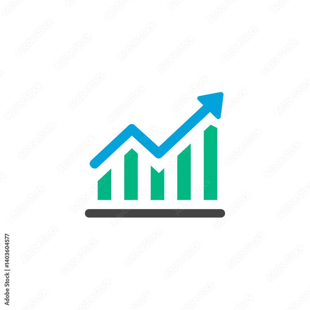 Growth Chart: A dynamic and vibrant upward-trending graph, symbolizing progress and success in the business world, indicating the increase of data. 