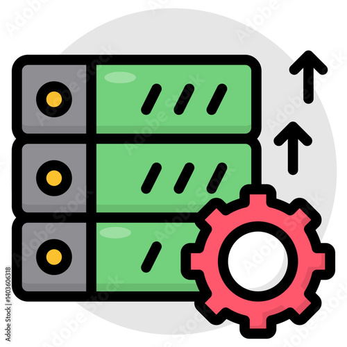 Db rack with gear, icon of server setting