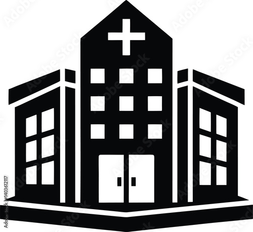 Hospital Building Silhouette Vector | Medical Center Design for Healthcare and Emergency Vector photo