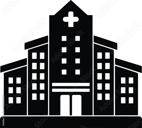 Hospital Building Silhouette Vector | Medical Center Design for Healthcare and Emergency Vector