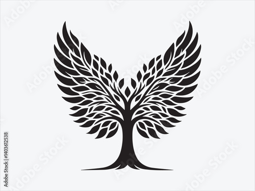 Tree with Angel Wings Silhouette for Spiritual Nature-Inspired Art and Symbolic Designs of Growth and Protection