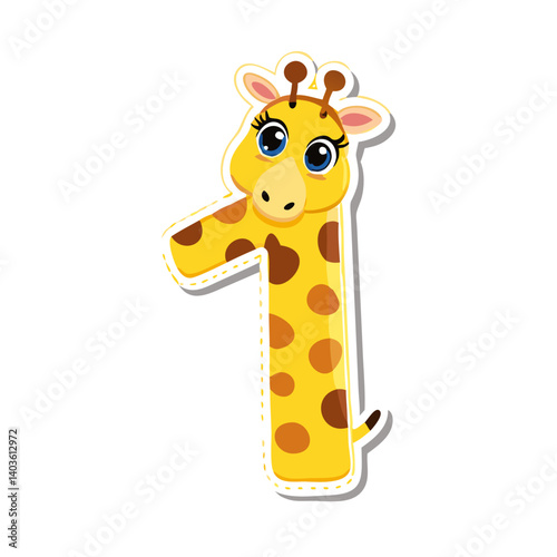 Cartoon number 1 with cute giraffe pattern and face