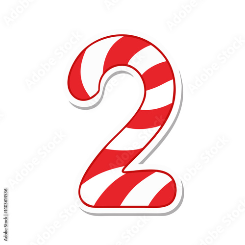 Number 2 cartoon in red and white candy cane style

