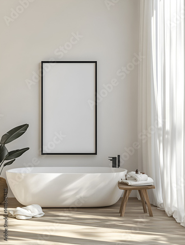 Mockup of Modern Bathroom with Blank Frame
