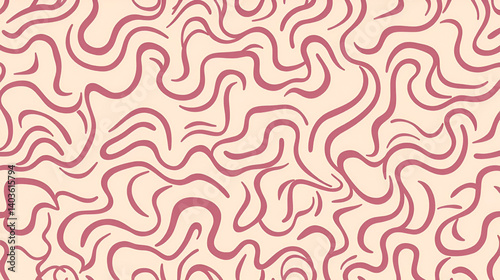 Seamless wavy line pattern with curvy abstract squiggles in a psychedelic wiggle design. Flat vector illustration isolated on white background.