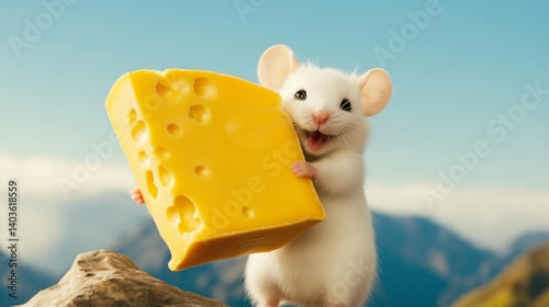 3D cartoon mouse and cheese