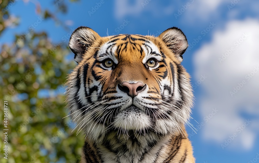 Obraz premium Tiger Portrait, Outdoor, Sunny Sky