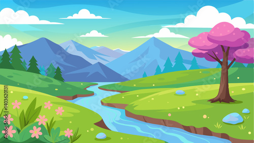 The distant sound of a bubbling brook adds to the serenity of this picturesque spring meadow.