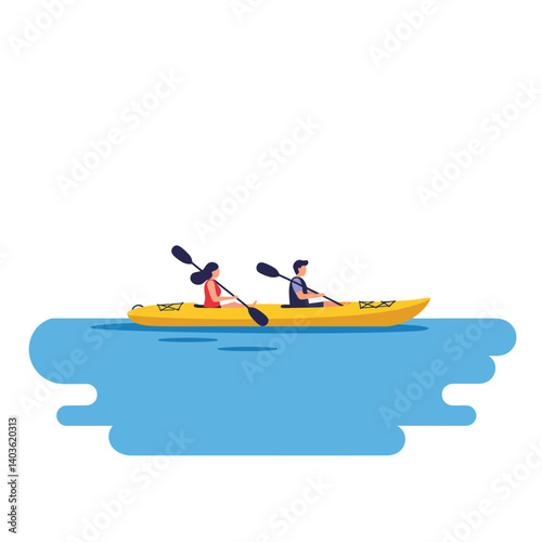 Kayaking adventure with two people in a flat, colorful style vector illustration