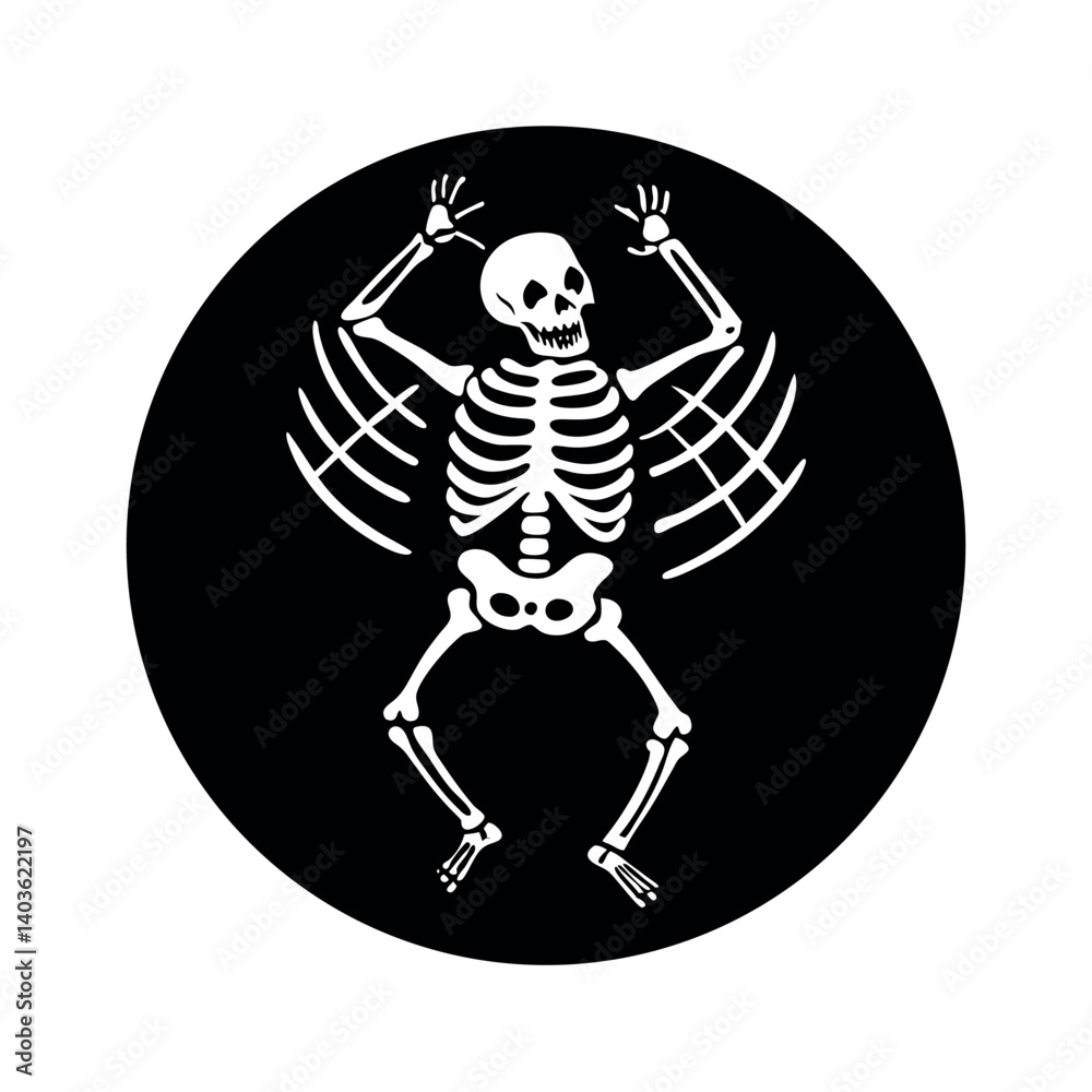Joyful Skeleton Dancing in a Circular Design Joyful Skeleton Dancing in a Circular Design