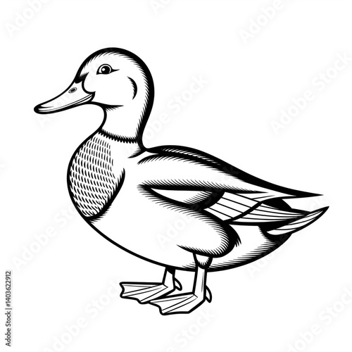 A black and white duck illustration line art of a coloring page