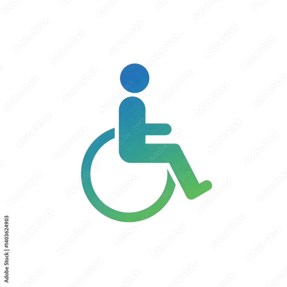 Blue and green gradient disabled person in wheelchair icon Blue and green gradient disabled person in wheelchair icon