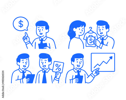 finance presentation doodle cartoon drawing vector illustration set with Varied Poses and Expressions