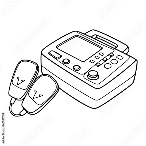 Super Simple Stroke Line Art of Defibrillator Drawing - Emergency Heart Rescue Device