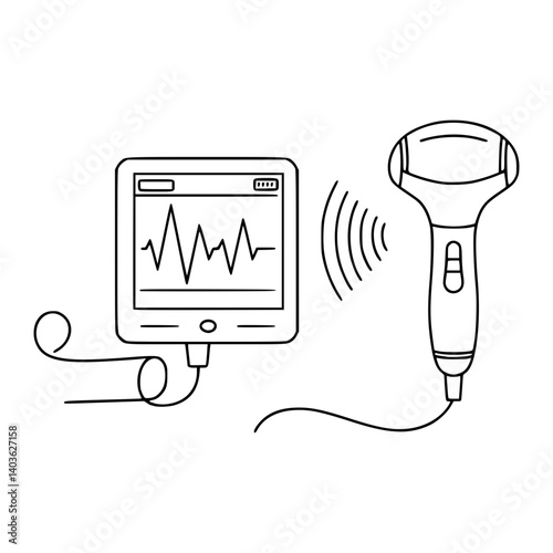 Super Simple Stroke Line Art of Doppler Ultrasound Illustration - Blood Flow Monitoring Device