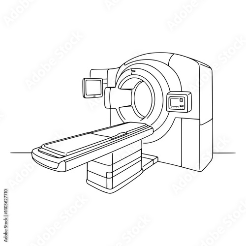 Super Simple Stroke Line Art of PET Scanner Drawing - Medical Imaging Device