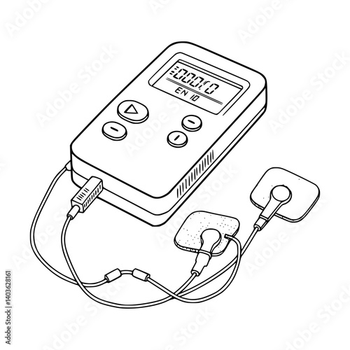 Super Simple Stroke Line Art of TENS Unit Illustration - Pain Relief Medical Device
