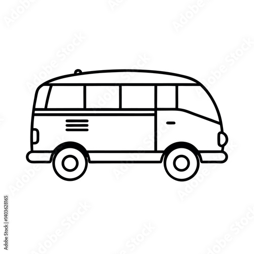 Simple Black and White Retro Camper Van Silhouette
