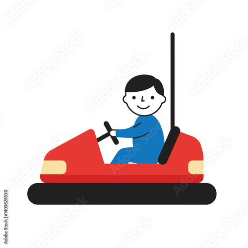 Cartoon character driving a red bumper car in flat vector art style vector illustration