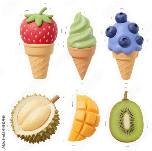 Fruit, ice cream, desserts, strawberries, matcha, blueberries