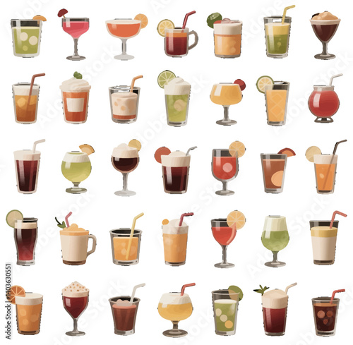 set of cups of coffee drinks