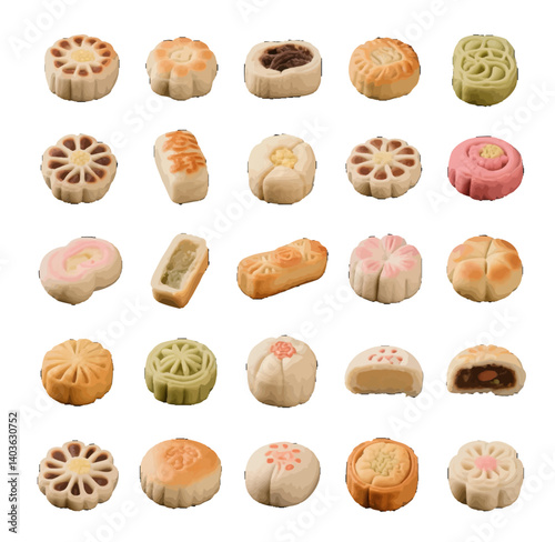 Desserts, mooncakes, desserts, baking, traditional Chinese food