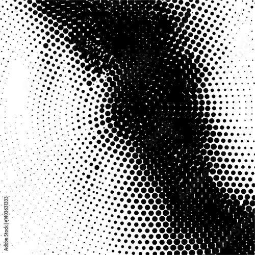 Grunge halftone gradient background. Faded dotted grit noise texture. Black and white aged rasterized sand wallpaper. Retro pixelated bitmap backdrop. Anime or manga style comic grain overlay. Vector
