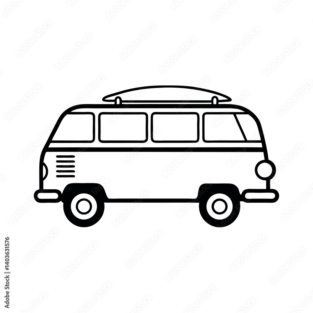 Simple Black and White Retro Camper Van Silhouette Simple Black and White Retro Camper Van Silhouette