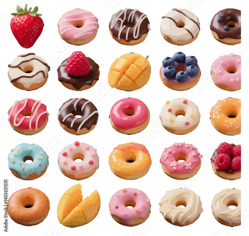 set of different sweets Delicious fruit donuts