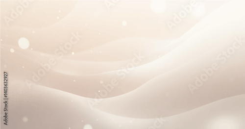 RGB smooth, light-colored flowing waves or curves on a soft gradient background. Add small glowing light particles or bokeh effects scattered across the Use a light beige and white color palettn