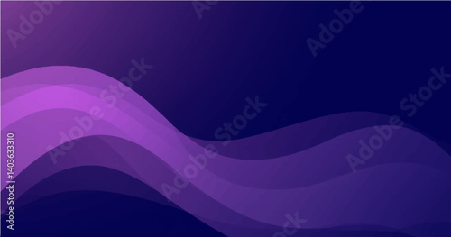 A vector illustration featuring abstract, flowing waves or curves in a gradient of purple and dark blue. The lighter purple hues are concentrated in the lower left area, transitioning to deeper purple