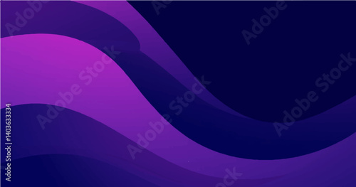 A vector illustration featuring abstract, flowing waves or curves in a gradient of purple and dark blue. The lighter purple hues are concentrated in the lower left area, transitioning to deeper purple