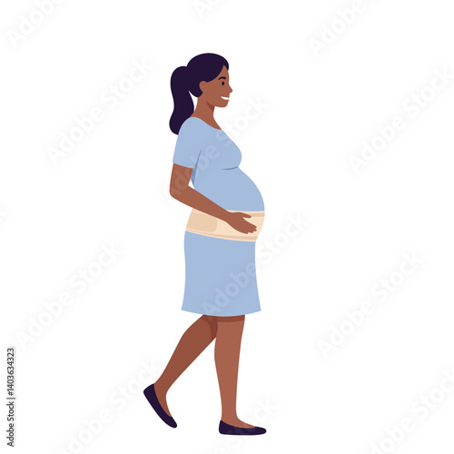 Pregnant woman walking in flat design style vector art