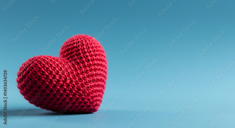 Fototapeta premium Crimson Crochet Heart AI Generated