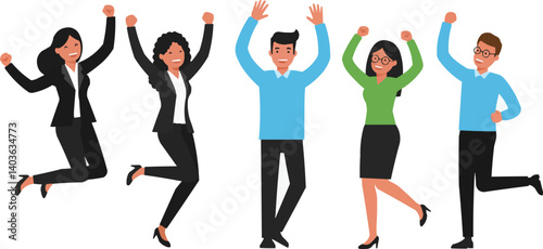 Office workers celebrating success, flat character set.