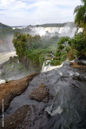 Iguazu waterfalls in overcast weather. High quality photo