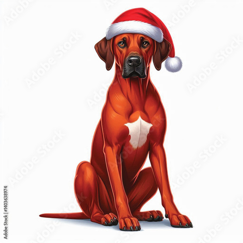 Christmas Rhodesian Ridgeback Dog wearing santa claus hat Cartoon Vector Illustration isolated